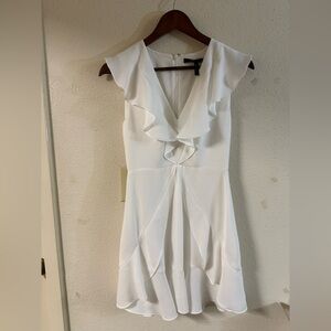BCBGMAXAZRIA Tyrah Sleeveless Ruffle White Mini Dress Size 0 v-neckline